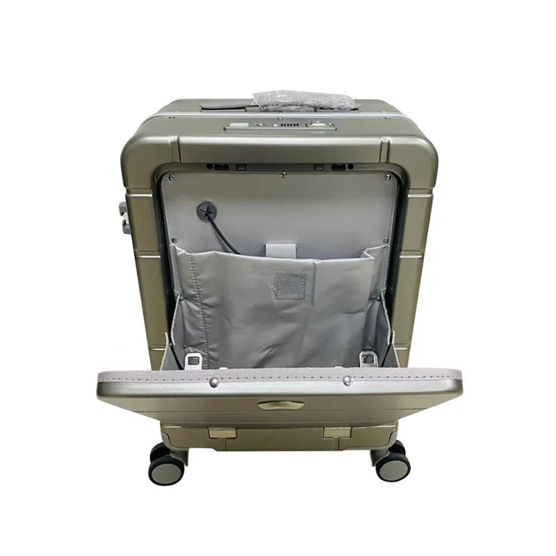 20-inch front opening suitcase in four colours with dry wet separation compartment and universal wheels