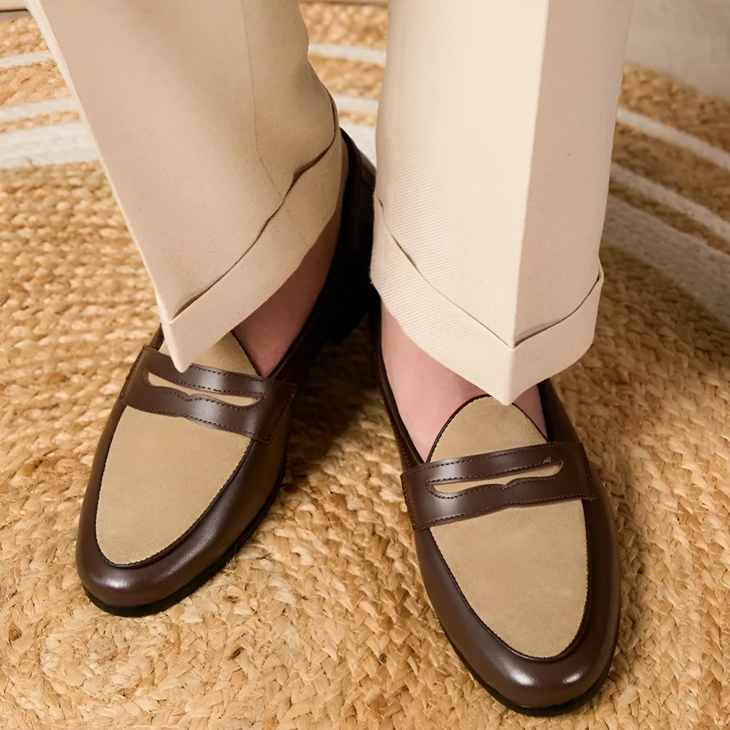 Coffee grey suede leather loafers with rubber sole and British style design