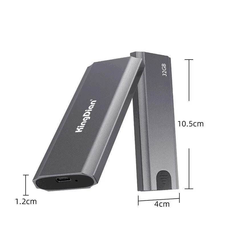 Grey aluminium mobile SSD hard drive with USB3.0 connection for direct phone use