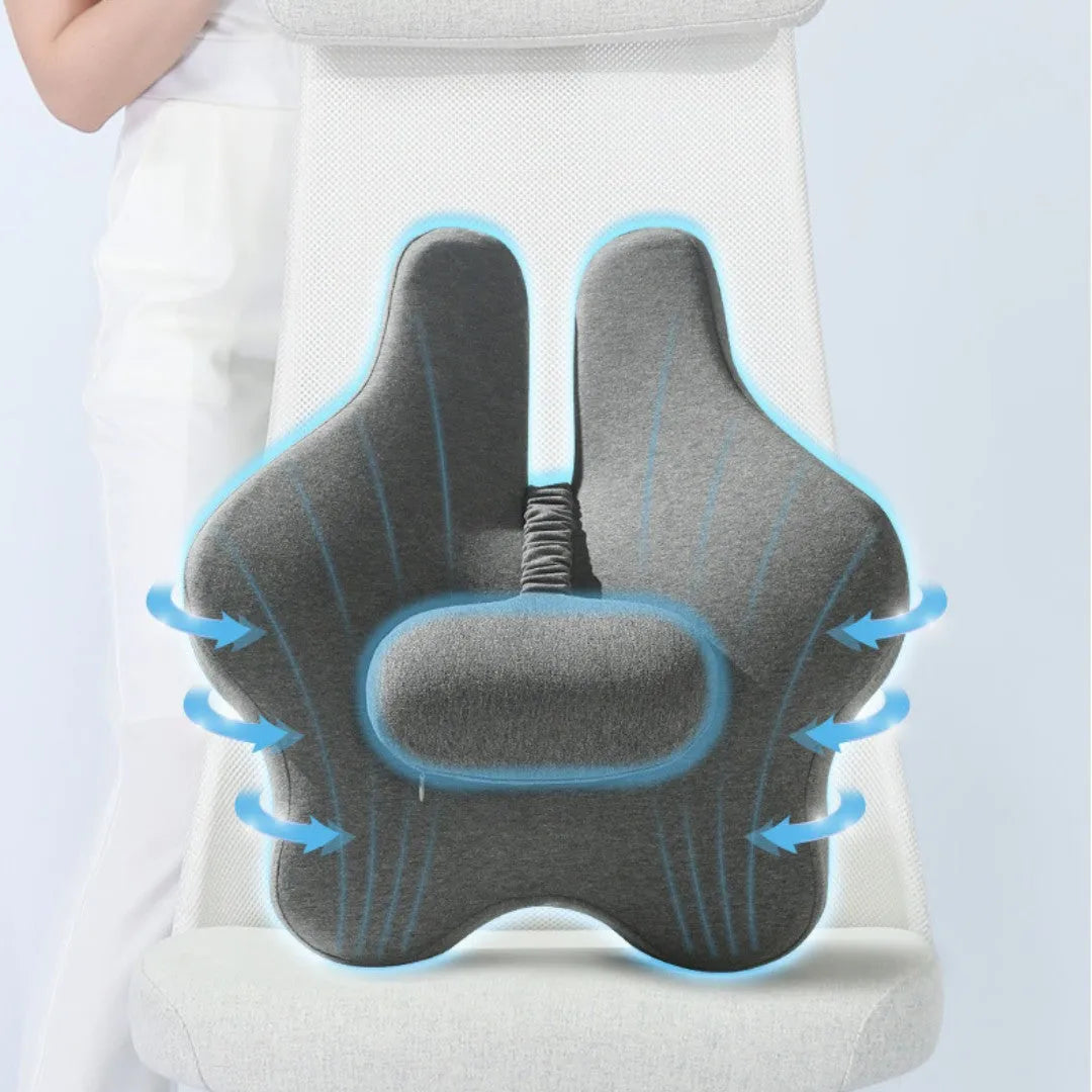 Memory foam car lumbar support cushion in black colour on car seat