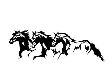 Black, white, red and blue steed horse design car body sticker measuring 25 by 8 cm.