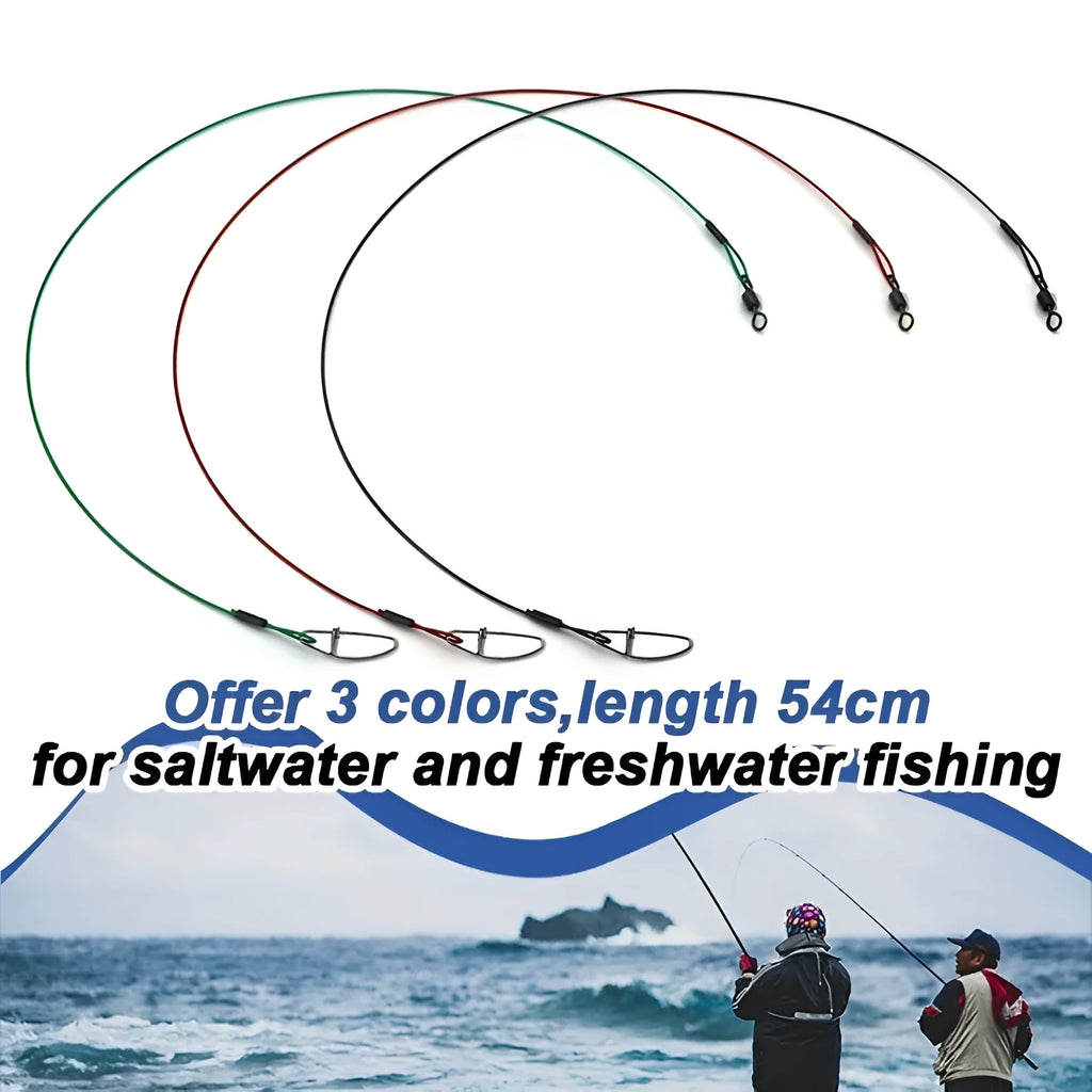 Ten coils of green, black, and red steel wire fishing pins with buckle connectors, each 54cm long.