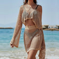 Khaki women's bell sleeve top and matching skirt sun protection clothing set