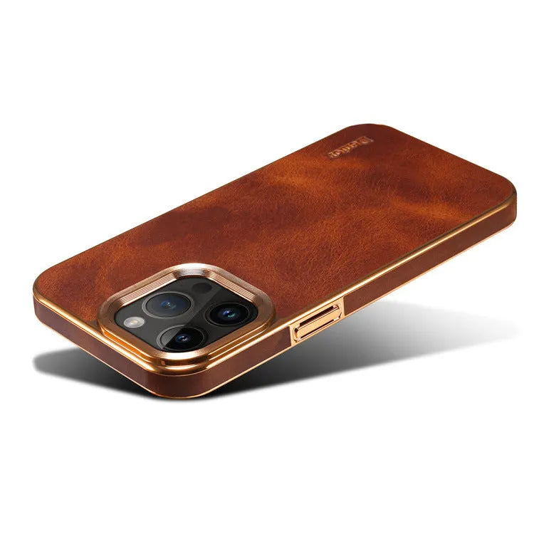 Handmade leather iPhone case in vintage oil wax leather with slim design and 360-degree protection