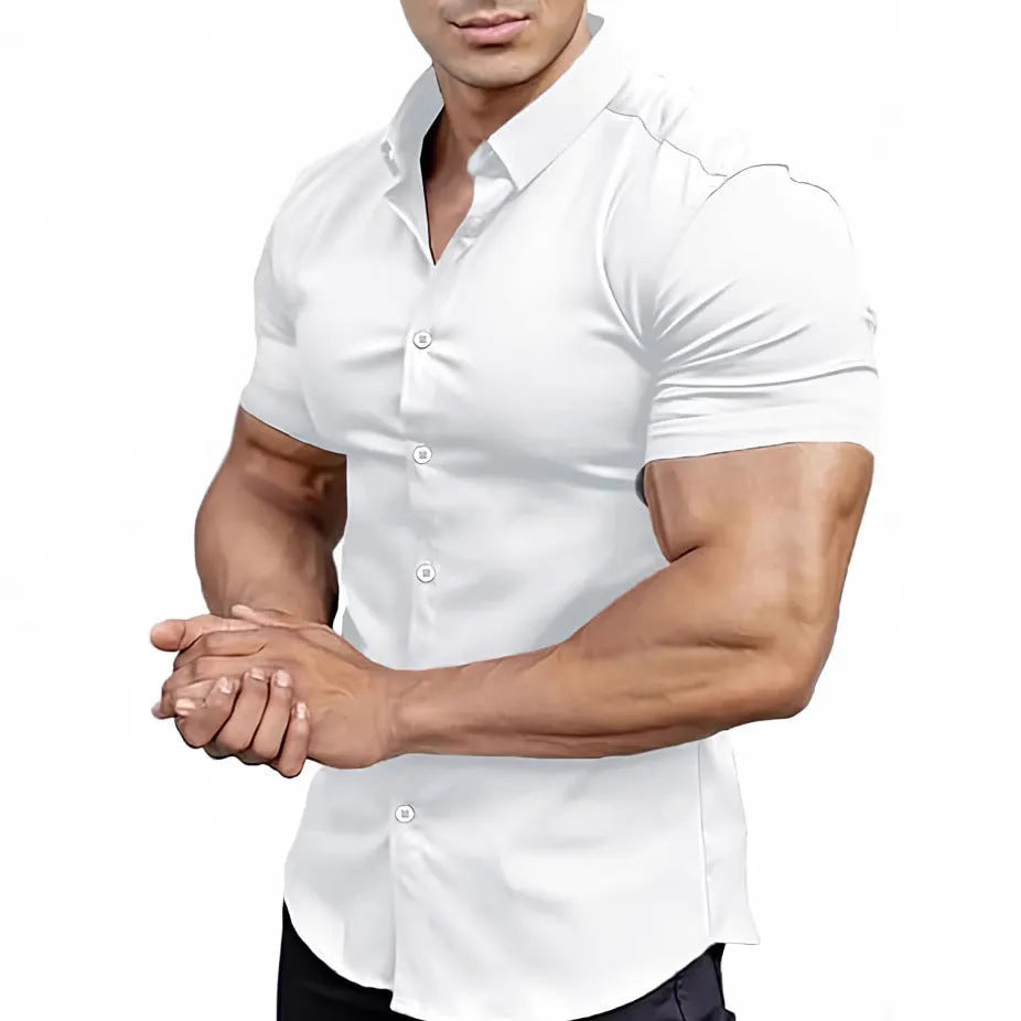 Men's short sleeve casual printed collar shirt in brown, available in sizes S to 5XL.