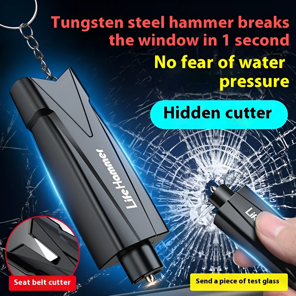 Emergency broken window hammer car breaker in black, red, blue, yellow and green ABS