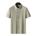 Men's black and khaki striped plus size casual shirt with square collar in loose fit