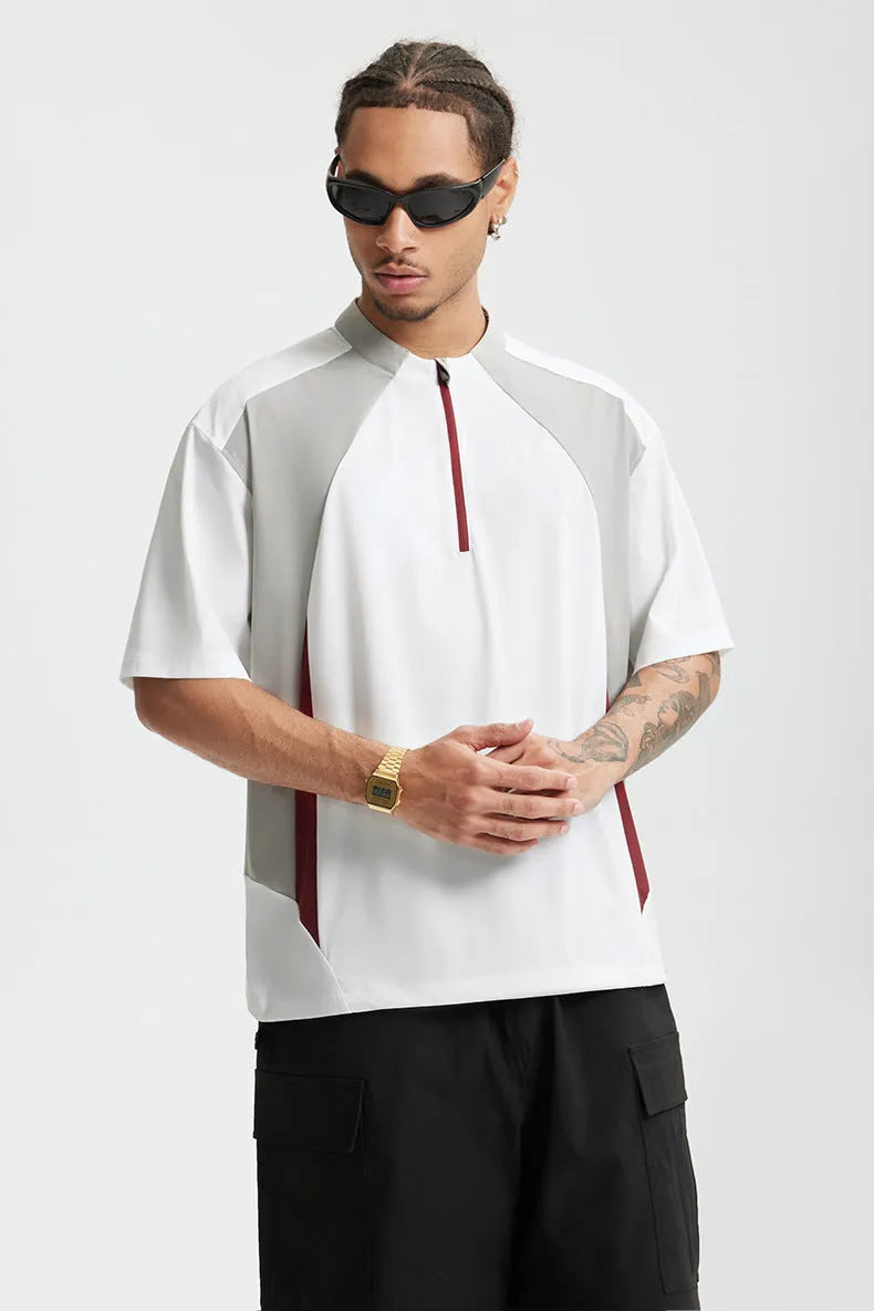 Men's solid colour lightweight polyester shirt with stitching detail in long sleeve and short sleeve styles