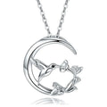 Copper necklace with morning glory blossom and hummingbird pendant in platinum tone on an O-link chain