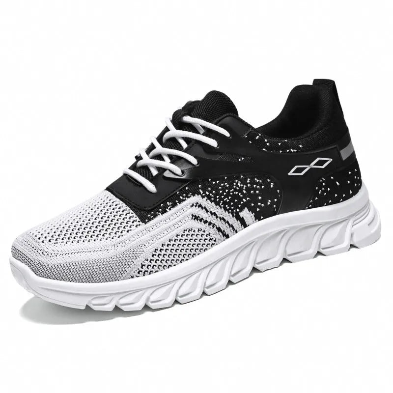 Men's breathable soft bottom sneakers in beige blue with striped polyester fibre upper, flat heel and round toe