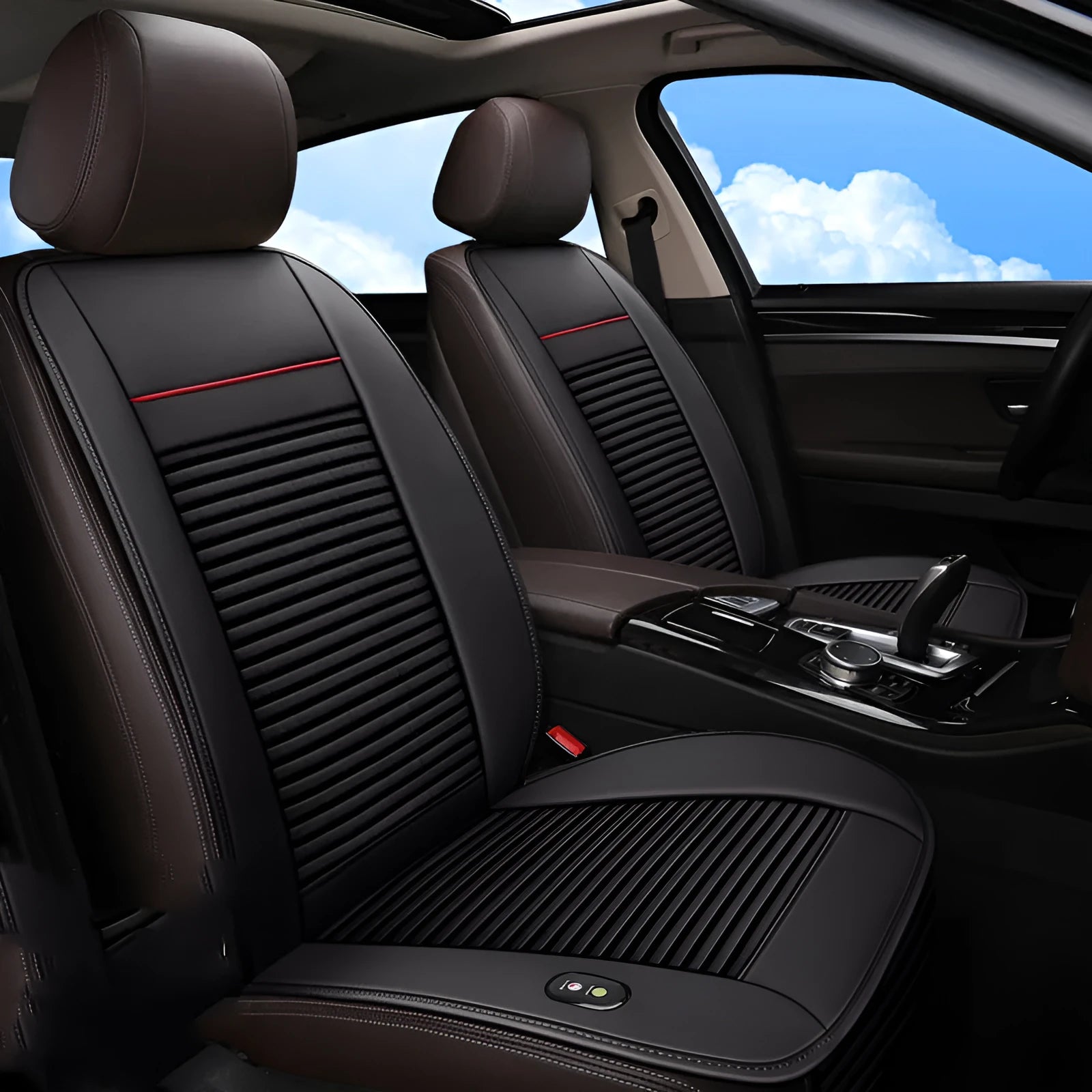 Black ice silk car seat cushion with blowing cooling and massage function on vehicle seat