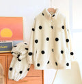 Women's fleece-lined thick casual suit in black and white, flannel two-piece set for winter and autumn