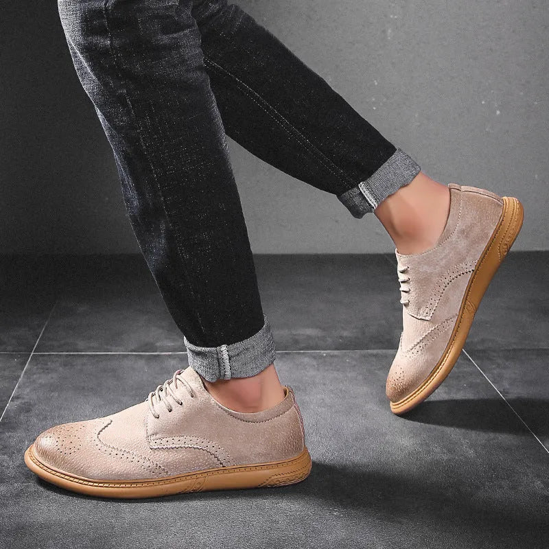 Men's gray genuine cowhide leather low-top lace-up business formal shoes
