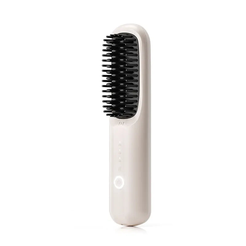 Beige wireless anion hair straightening comb with Type-C charging port.