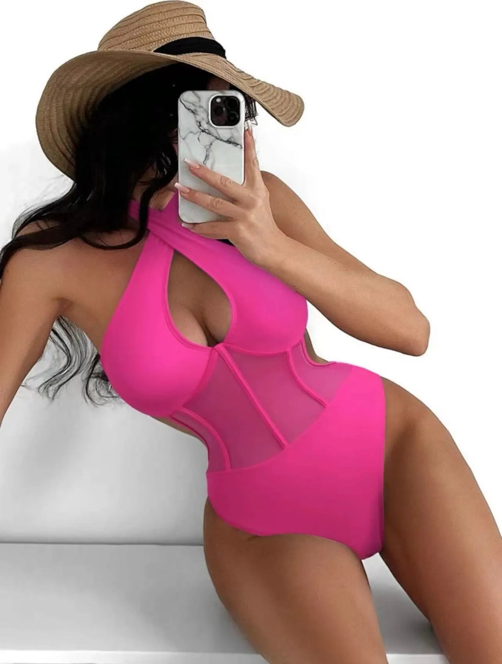 Women's one-piece swimsuit bikini in spun yarn nylon fabric available in black, rose red and green colours