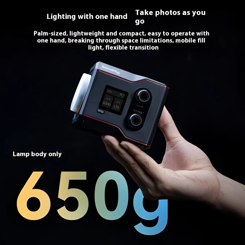 RC60B 60W dual colour temperature fill light with softbox, handle, support column, charger, and 2m light holder