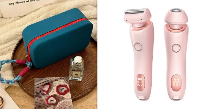 2 in 1 women's electric shaver with square foil and round rotating heads, USB rechargeable, pink colour