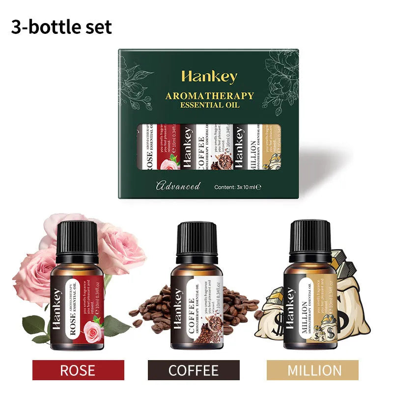 Boxed water-soluble aromatherapy essential oil sets in multiple sizes for diffuser use