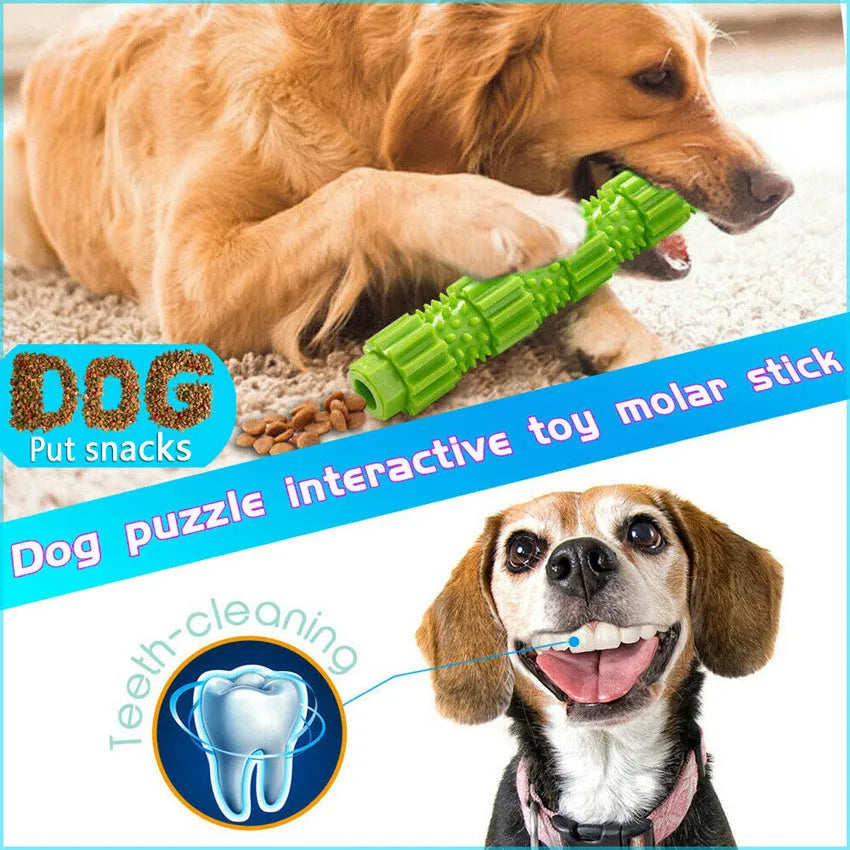 Green durable rubber dog chew toy with textured ridges and a hollow treat-dispensing centre.