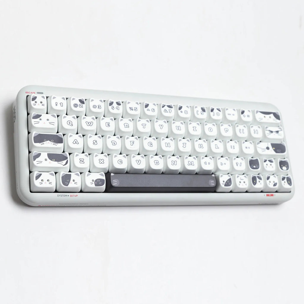 Black and white kitten full set sublimation PBT key caps with MAO height and 1.5mm line length