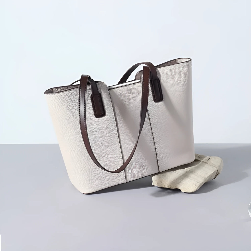 Genuine leather women's commuter shoulder bag in box-type design with large capacity and internal phone pocket