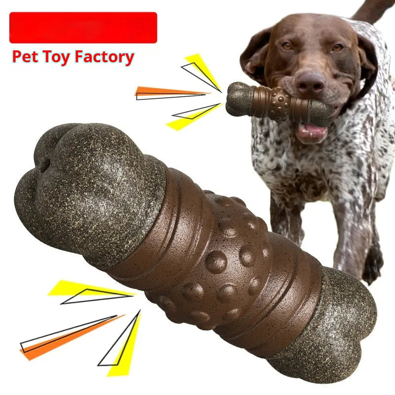Wood colour plastic dog dental chew toy with textured molar rod design for plaque reduction