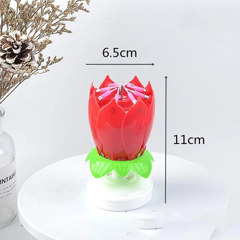 Lotus music birthday candle rotating flower cake candle in pink or blue
