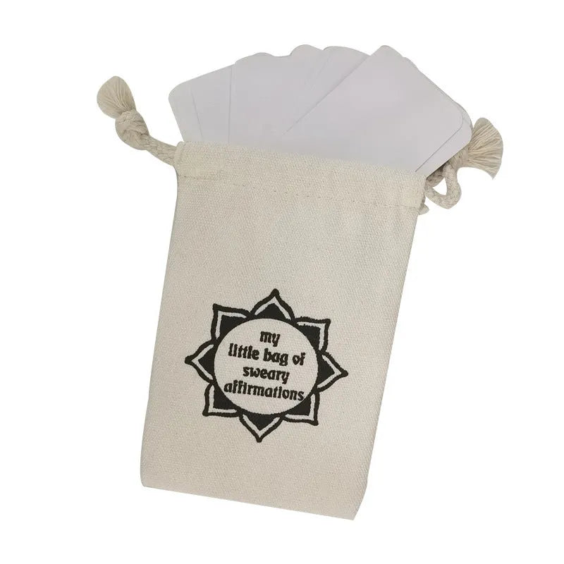 Set of 16 colourful funny affirmation cards in a greeting card bag.