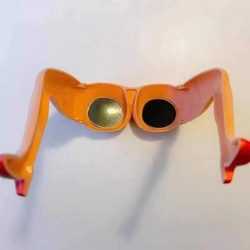 Orange personality sunglasses with distinctive leg hip design, measuring 15 by 20 centimetres