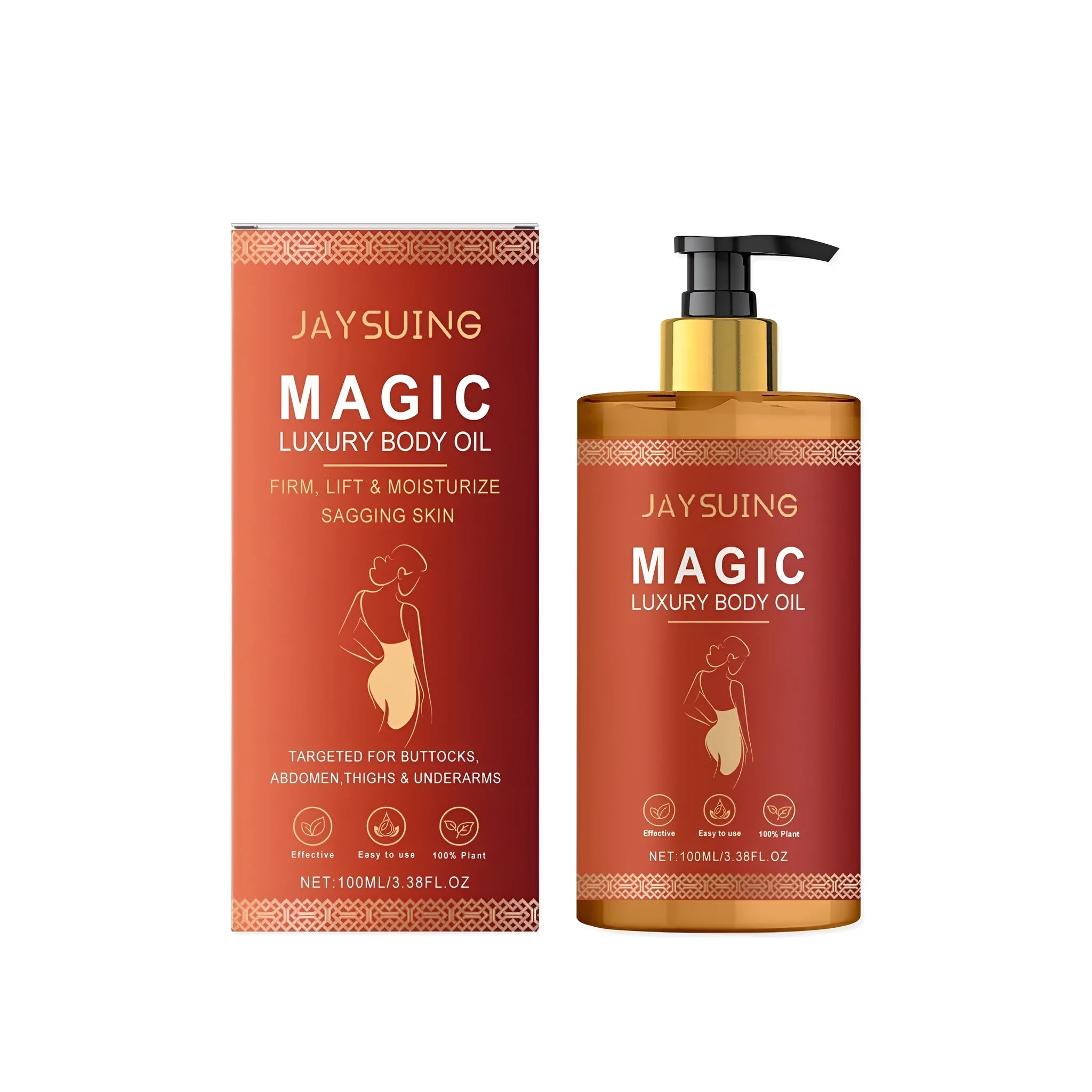 100ml bottle of tightening and nourishing body oil with rose hip and sweet almond oils.