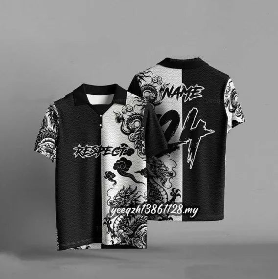 Black loose-fit casual t-shirt with a 3D digital print design on the front.