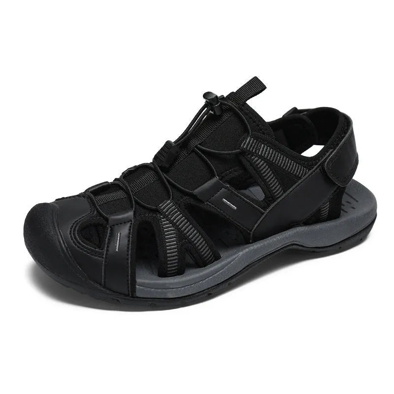 Men's blue and black casual sports shoes with mesh upper and Velcro strap.