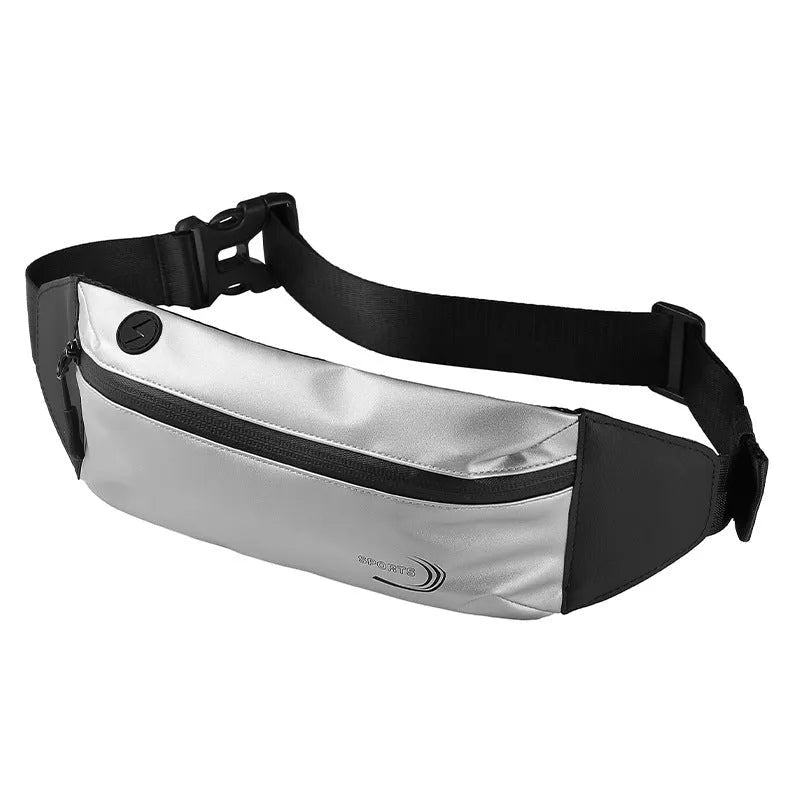 Men's waterproof Derm Oxford polyester sports waist bag in black, shown on waist during activity.