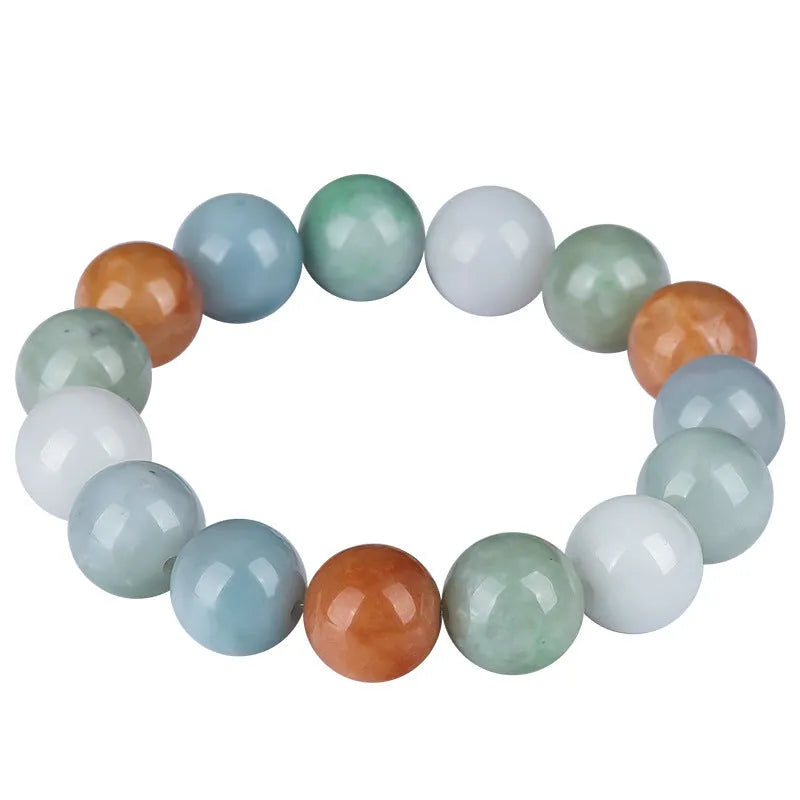 Women's natural Myanmar jade bracelet with three colours in 13mm round beads.