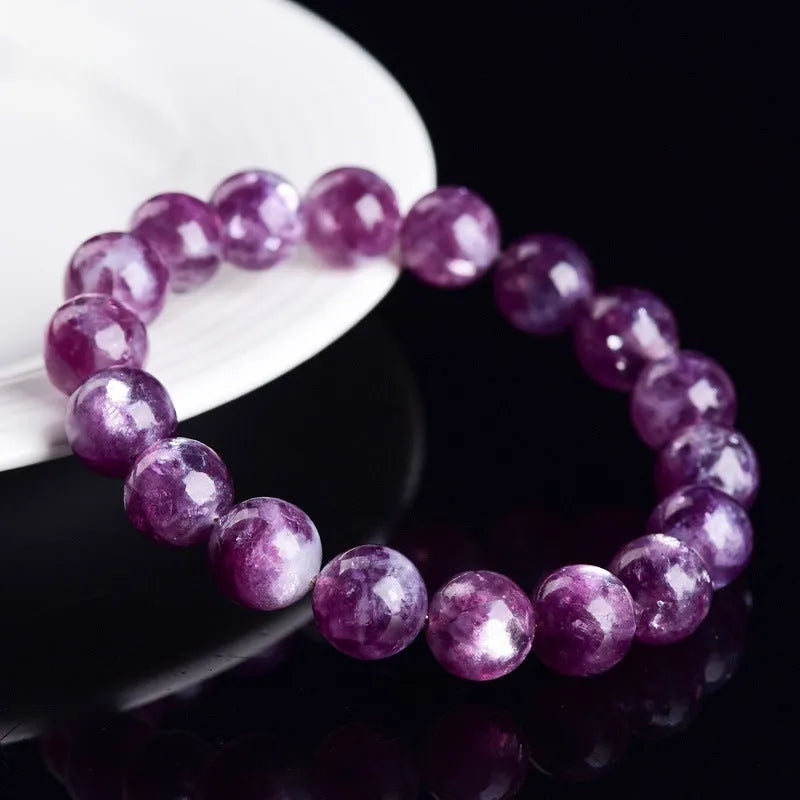 Purple amethyst crystal bracelet with geometric beads in Korean style design.
