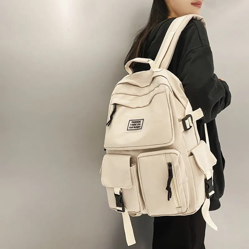 Student backpack with three-dimensional pockets and computer compartment in black colour