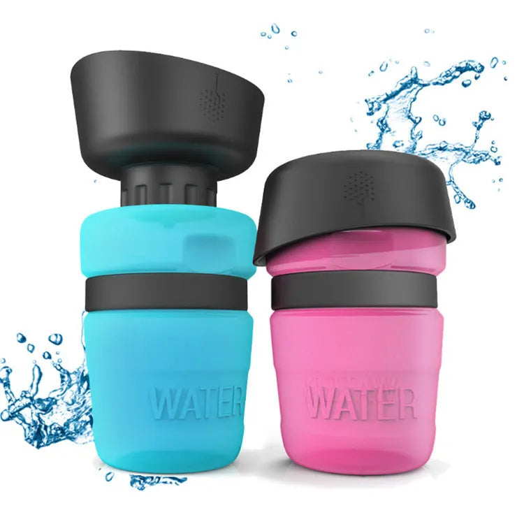 520ml portable dog water bottle with food grade ABS sink, transparent PC cup body and silicone seal