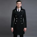 Men's double-breasted flax coat in dark blue, loose fit, retro button decoration, sizes S to 6XL