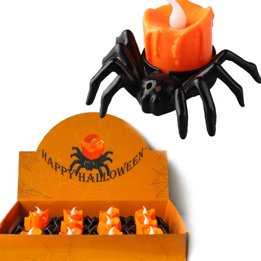 Halloween spider candlestick ornament, plastic battery-operated candle light, 7x8.5x5cm, spider lamp colour