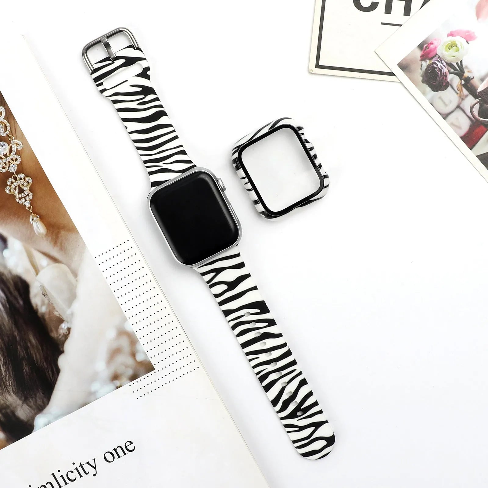 Printed pattern silicone replacement strap for Apple Watch in sizes 38mm 40mm 42mm 44mm