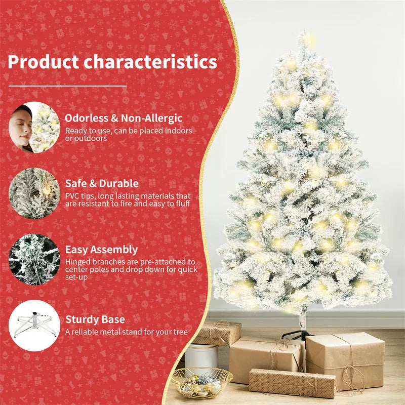 PVC artificial snow Christmas tree with green and white finish and metal stand for Christmas decoration