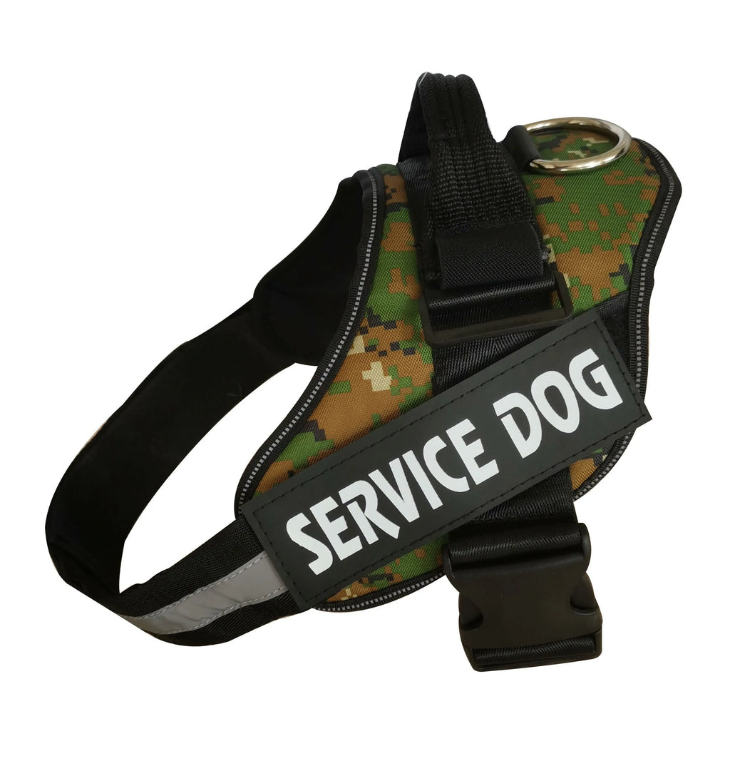 Personalized no-pull dog harness in black with reflective straps and adjustable chest strap