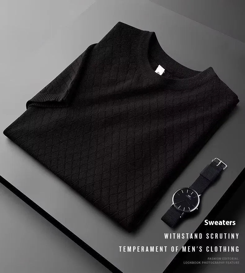 Men's Korean style ice silk T-shirt top with cut-out short sleeves in black or white colour options