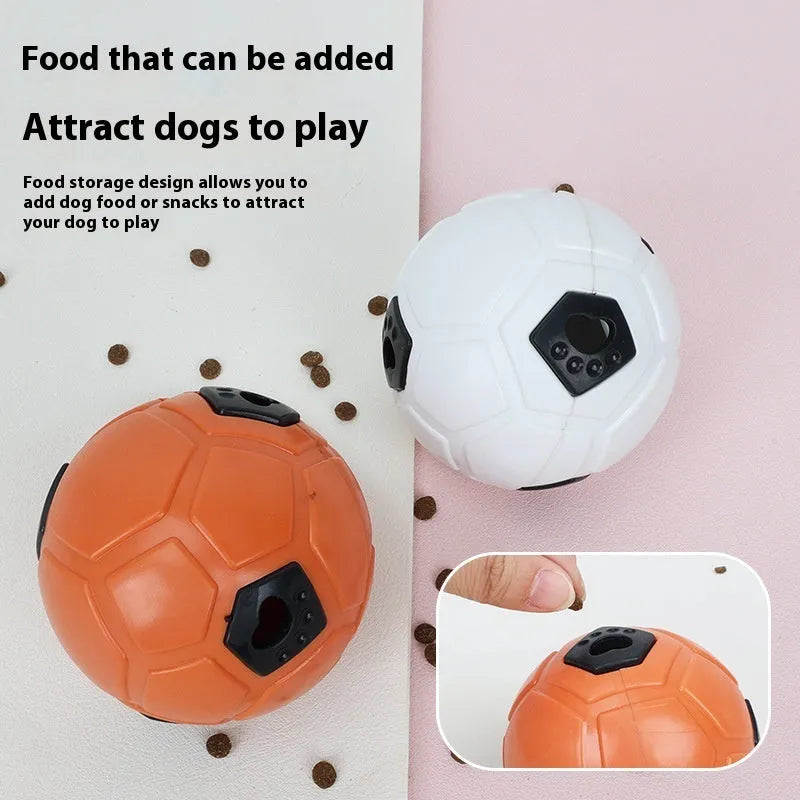 Orange and white TPR dog toy balls showing hollow style and tooth cleaning stick designs