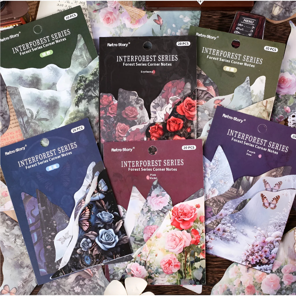 Set of 20 nature pattern bookmarks in Spring Vine, Pink Plum, Red Rose, Blue, Green Wild, and Purple Dew colours