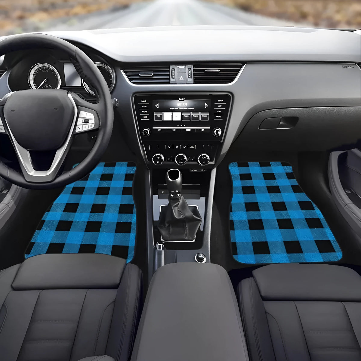 Black printed rubber car foot mat set with 20mm thickness, four-piece universal fit.