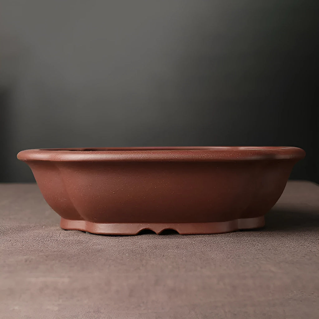 Handmade purple clay bonsai basin in classical Chinese style measuring 25cm long by 20cm wide
