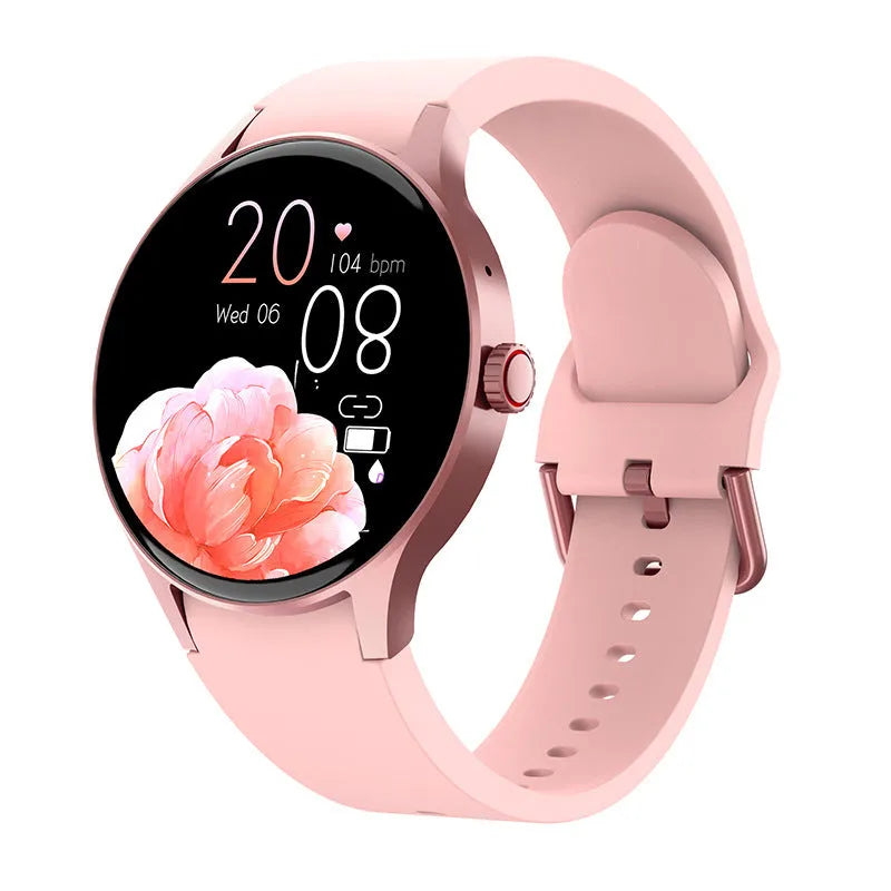 Smart watch with blood sugar detection and heart rate monitoring on wrist showing AMOLED screen