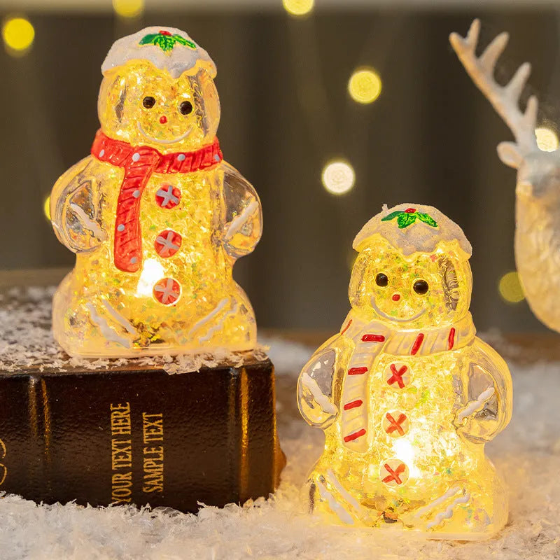 Glowing gingerbread man Christmas ornament with plastic construction and scarf in selected colour