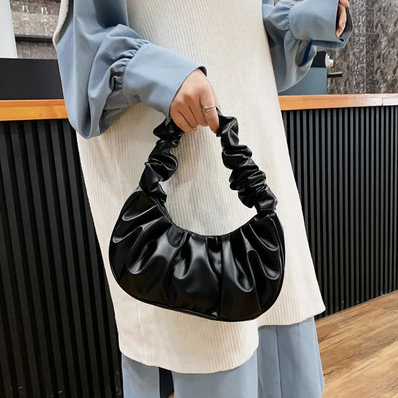 Cloud bag women's PU dumpling handbag with folding design in 15 colours including black beige green and pink